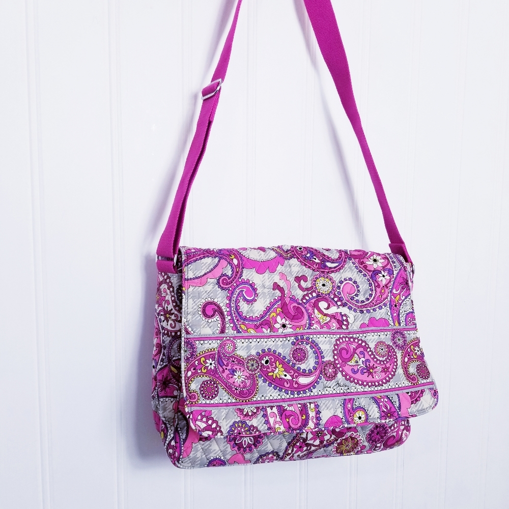 Vera Bradley Bag  Womens Pink Paisley Plaid Print Messenger Travel Diaper